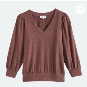 V-Neck Puff Sleeve Sweater – Brown